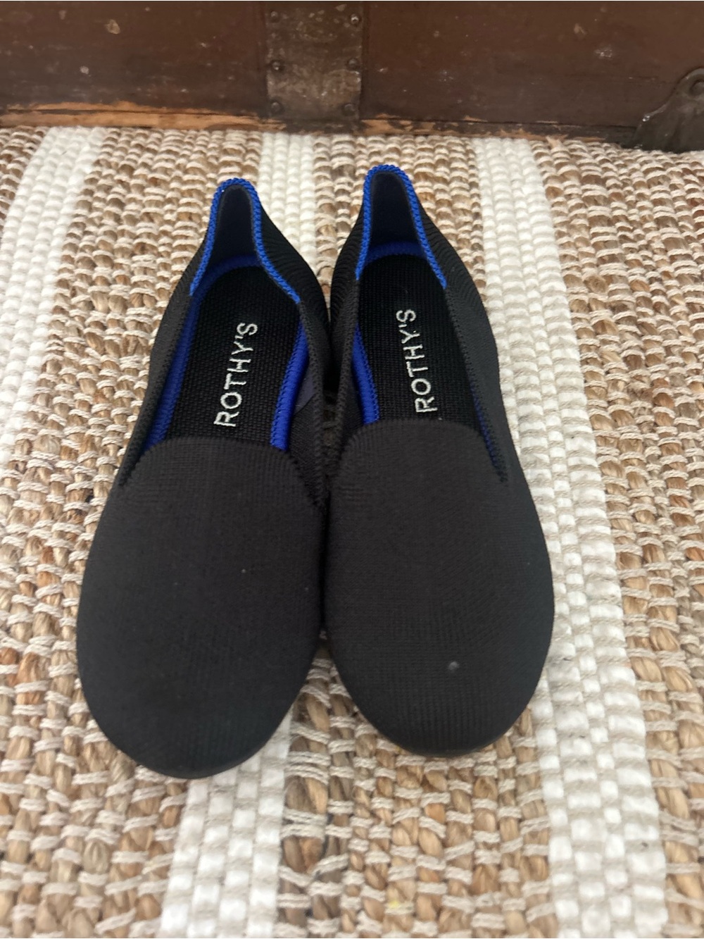 Rothy's Kids Black Slip-On Shoes with Blue Trim